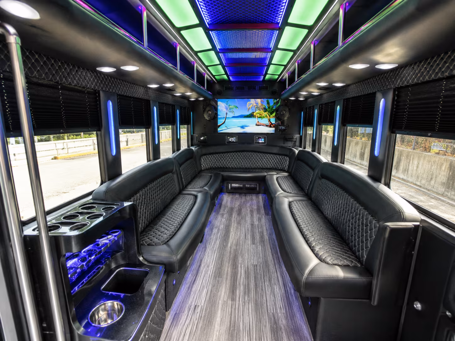 revere 18 passenger party bus inside
