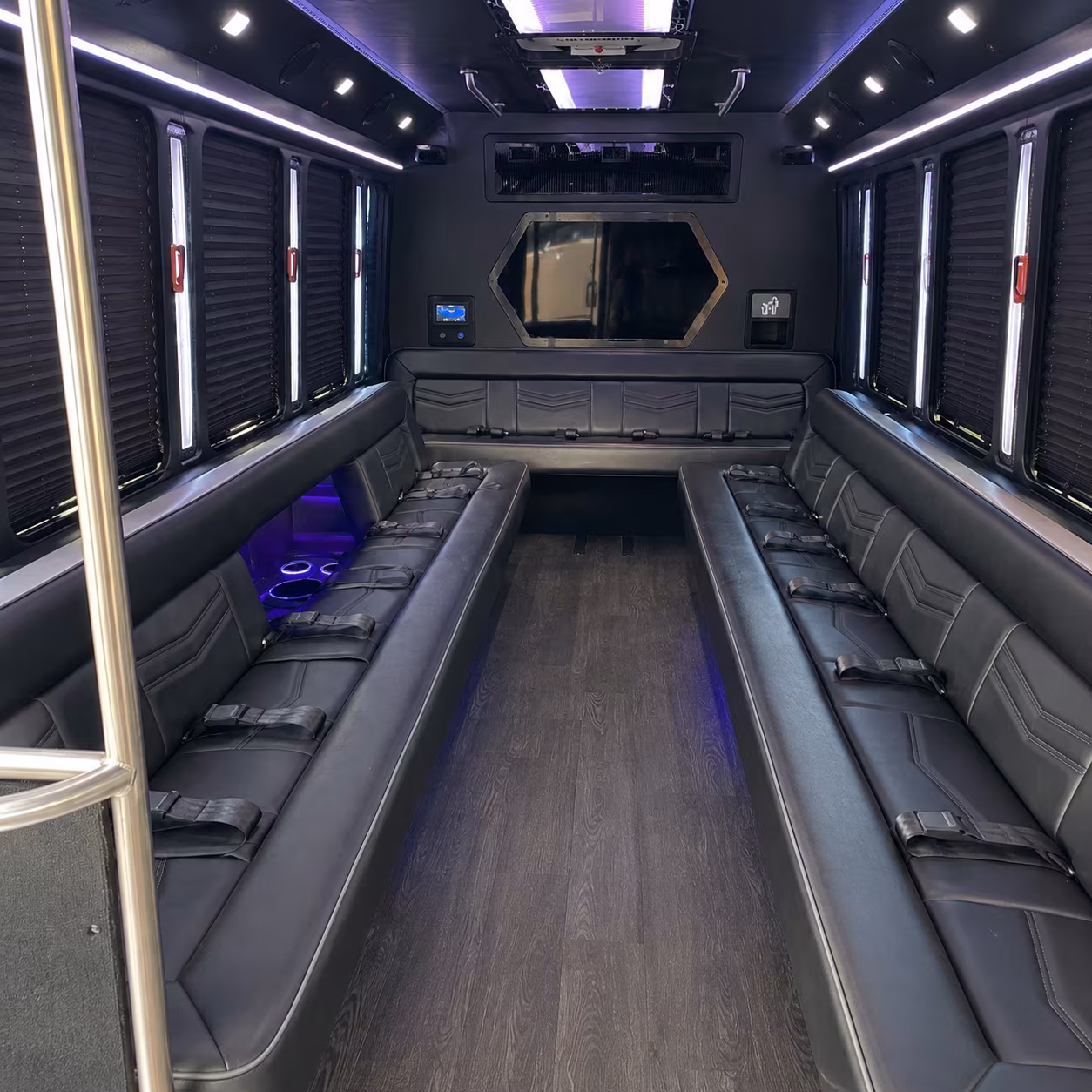 revere 18 passenger party bus interior