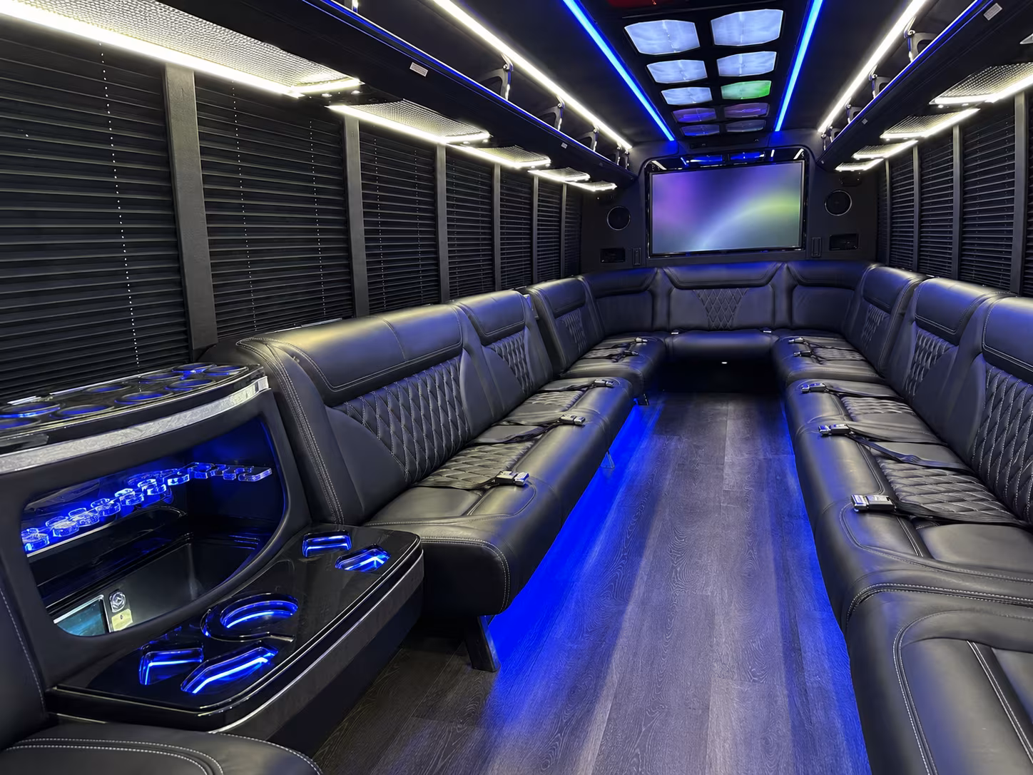 revere 20 passenger party bus inside