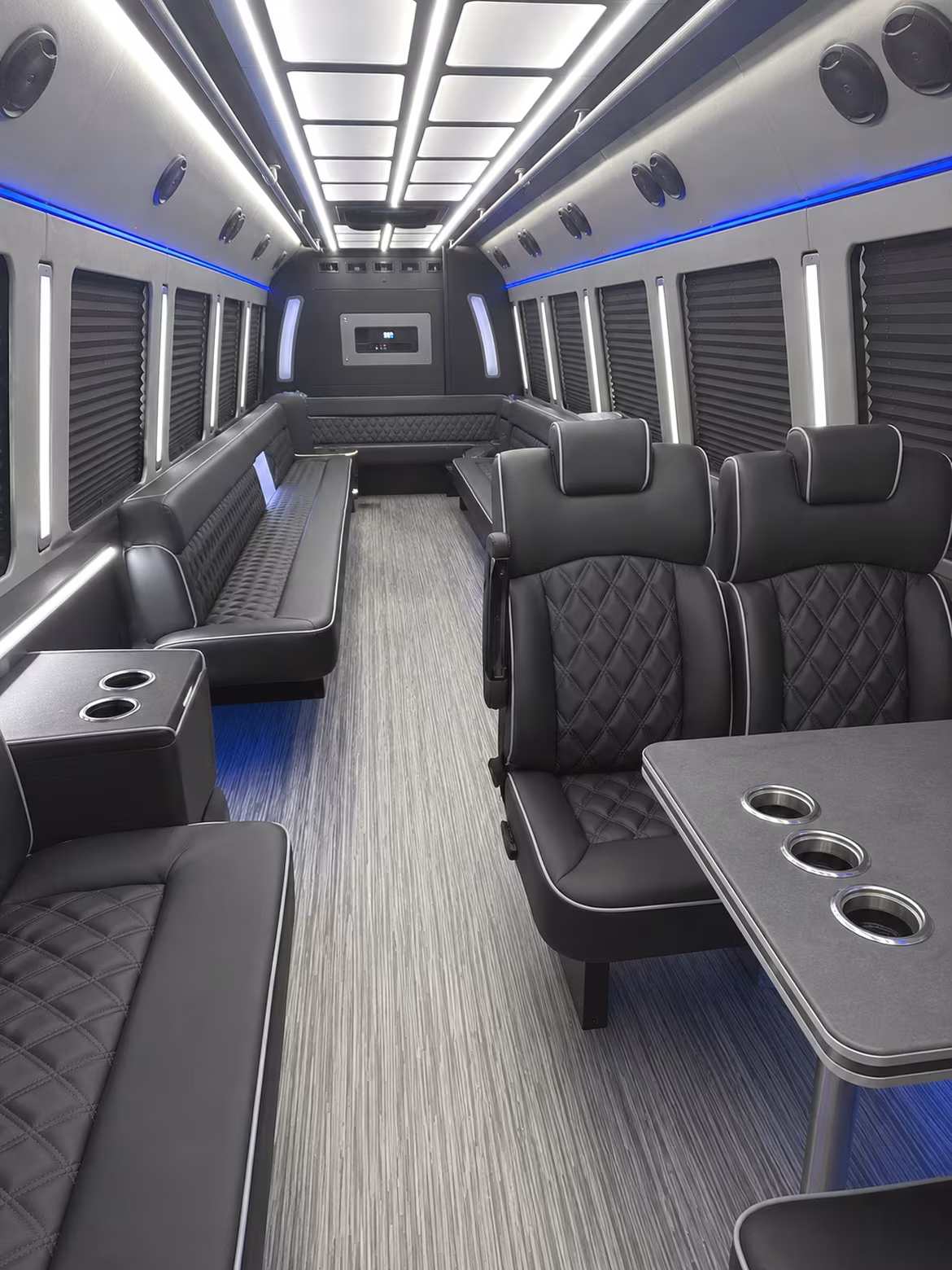 revere 25 passenger party bus inside