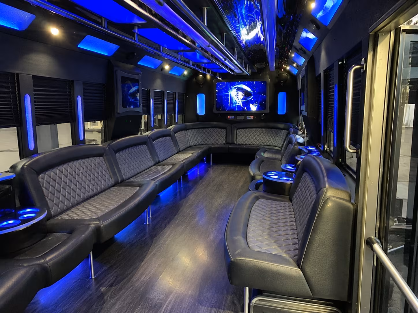 revere 28 passenger party bus interior