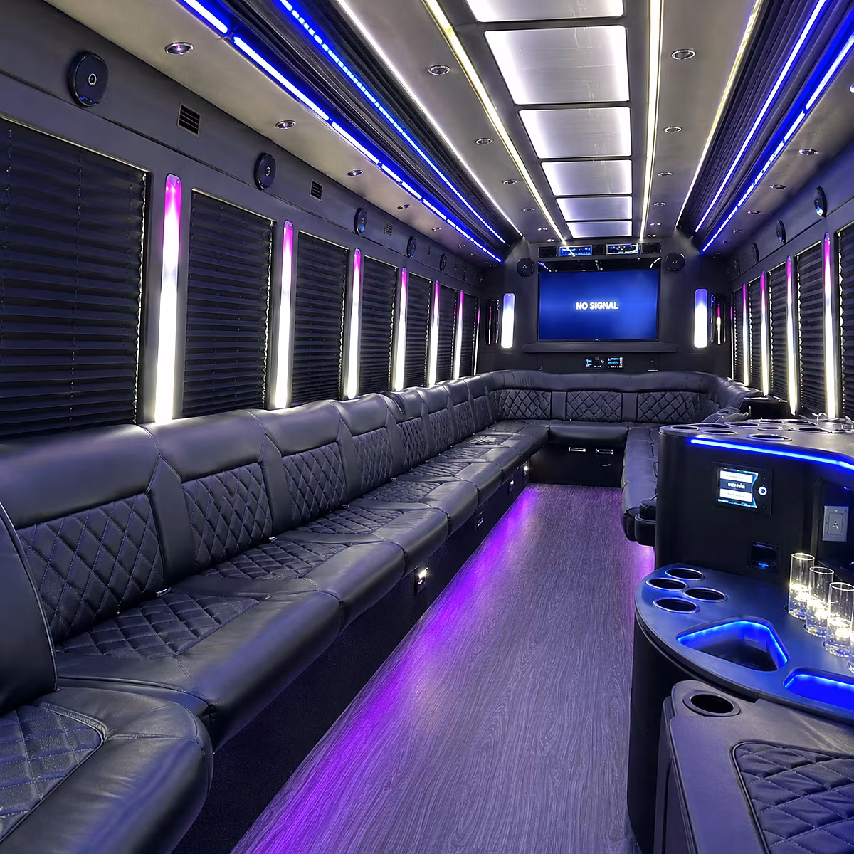 revere 30 passenger party bus inside