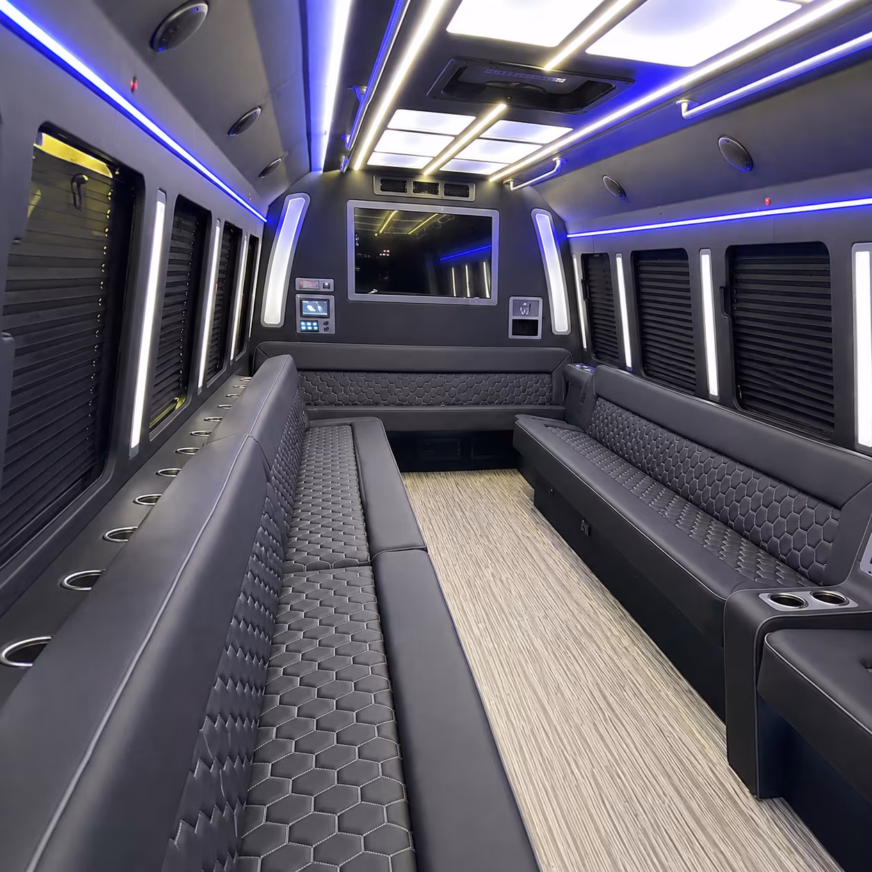 revere 40 passenger party bus inside