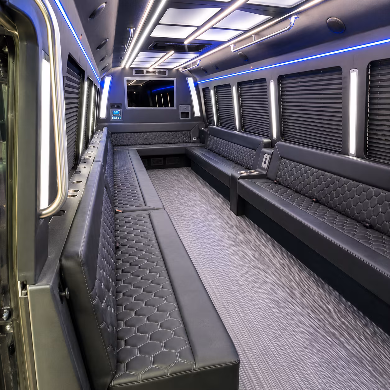 revere 40 passenger party bus interior