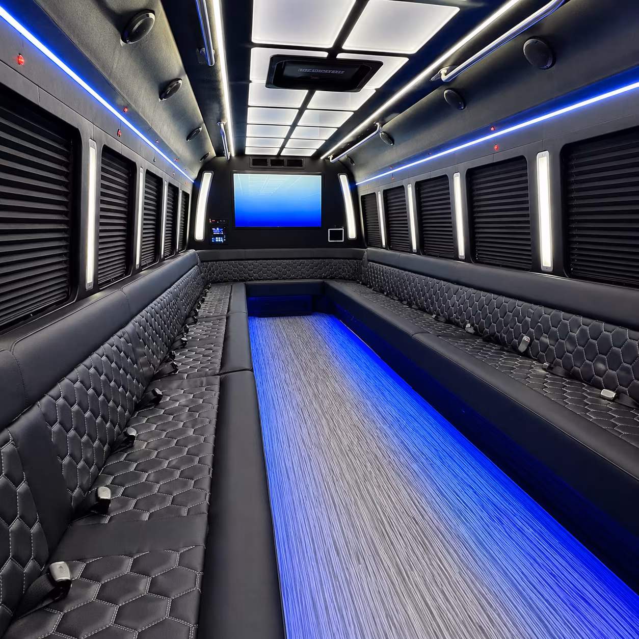 revere 50 passenger party bus inside