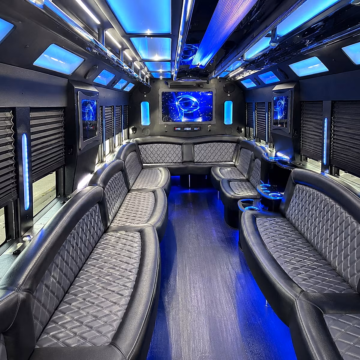 revere 50 passenger party bus interior